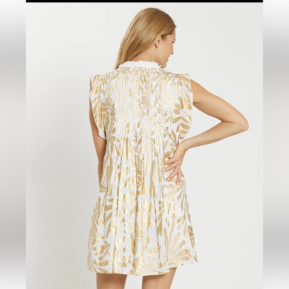 Jude Connally smock Larissa dress gold white size L palm beach cruise party - Picture 4 of 15